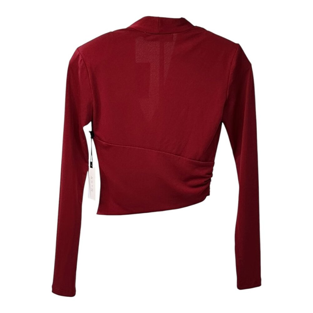 ASTR the Label Shawl Collar Wrap Burgundy Blouse Size X-Small - Picture 2 of 9